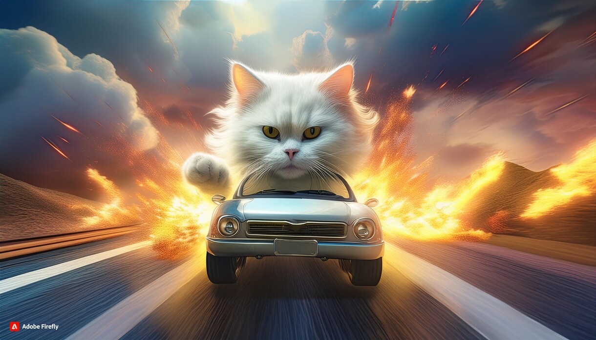 画像を売ります 暴走ねこがハイウェイを車でぶっ飛ばす画像。 イメージ1