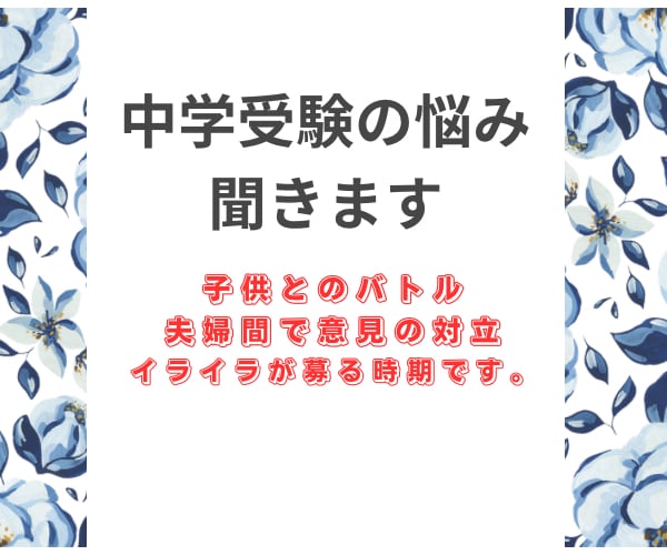 中学受験の悩み、相談お受けします 庶民の子が中学受験を経て医者になった攻略法教えます。 イメージ1