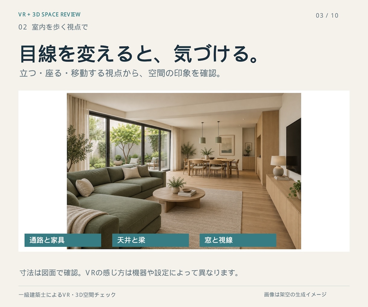 一級建築士がVRと3Dで間取りのアドバイスをします 広さ・動線・天井高を体感。コメント付き画像で迷いを整理 イメージ3