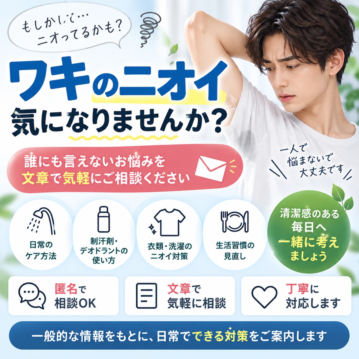 衣類や洗濯など日常的な対策を提案します 【ワキのニオイが気になる方へ】 イメージ1