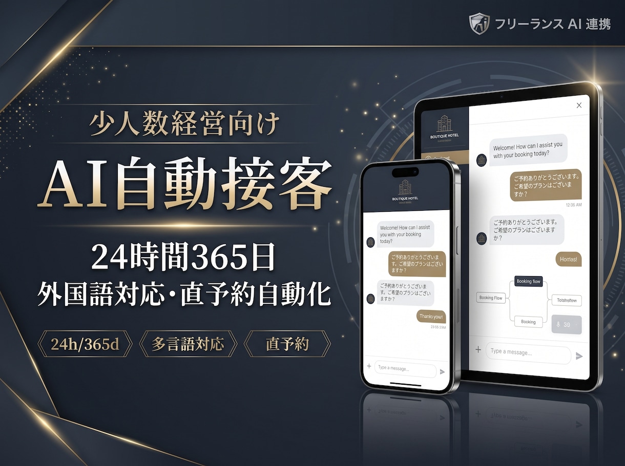 少人数経営向けAI自動接客システムを構築します 人手不足を解消２４時間３６５日外国語の予約問合せを完全無人化 イメージ1