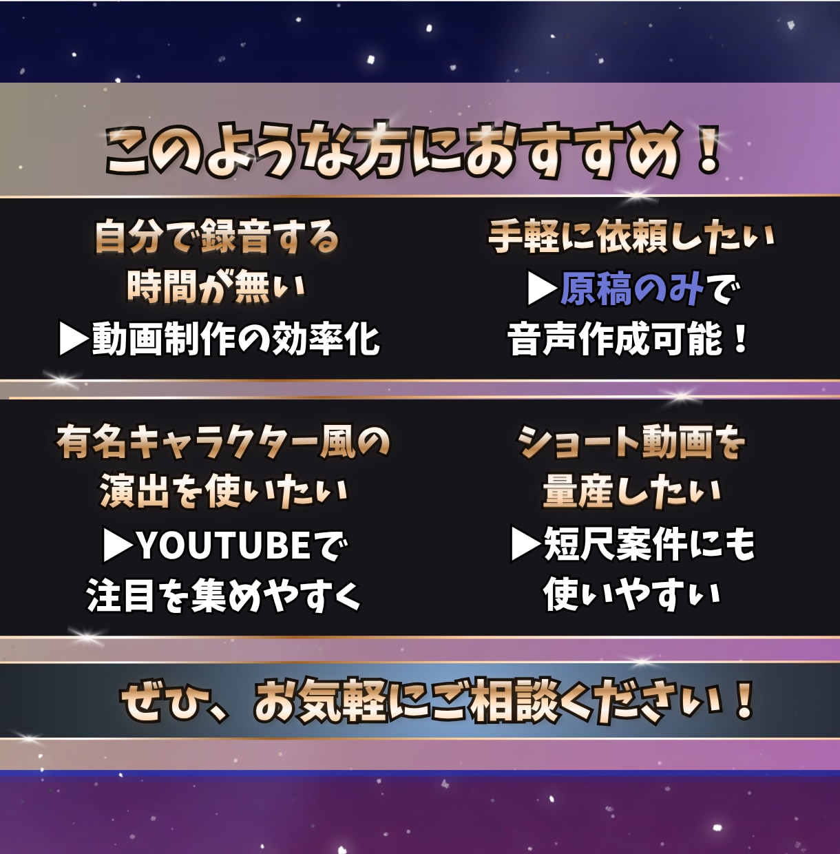 動画用のAI音声ナレーションを作成します 再生数50万超の実績アリ！YouTubeや広告向けに イメージ4