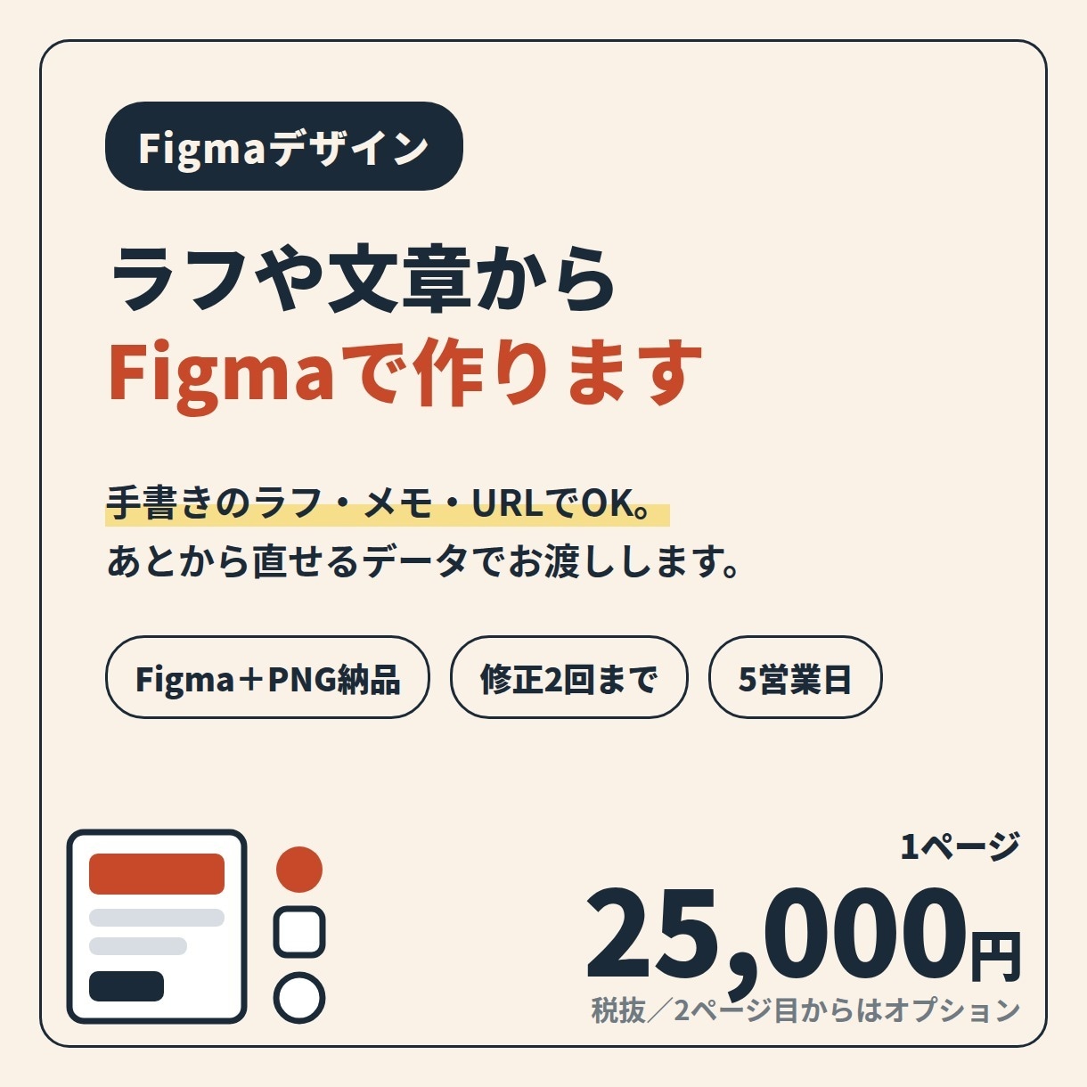 ラフや文章からFigmaのデザインを作ります ラフやメモでOK。Figmaファイル＋PNGで納品します イメージ1