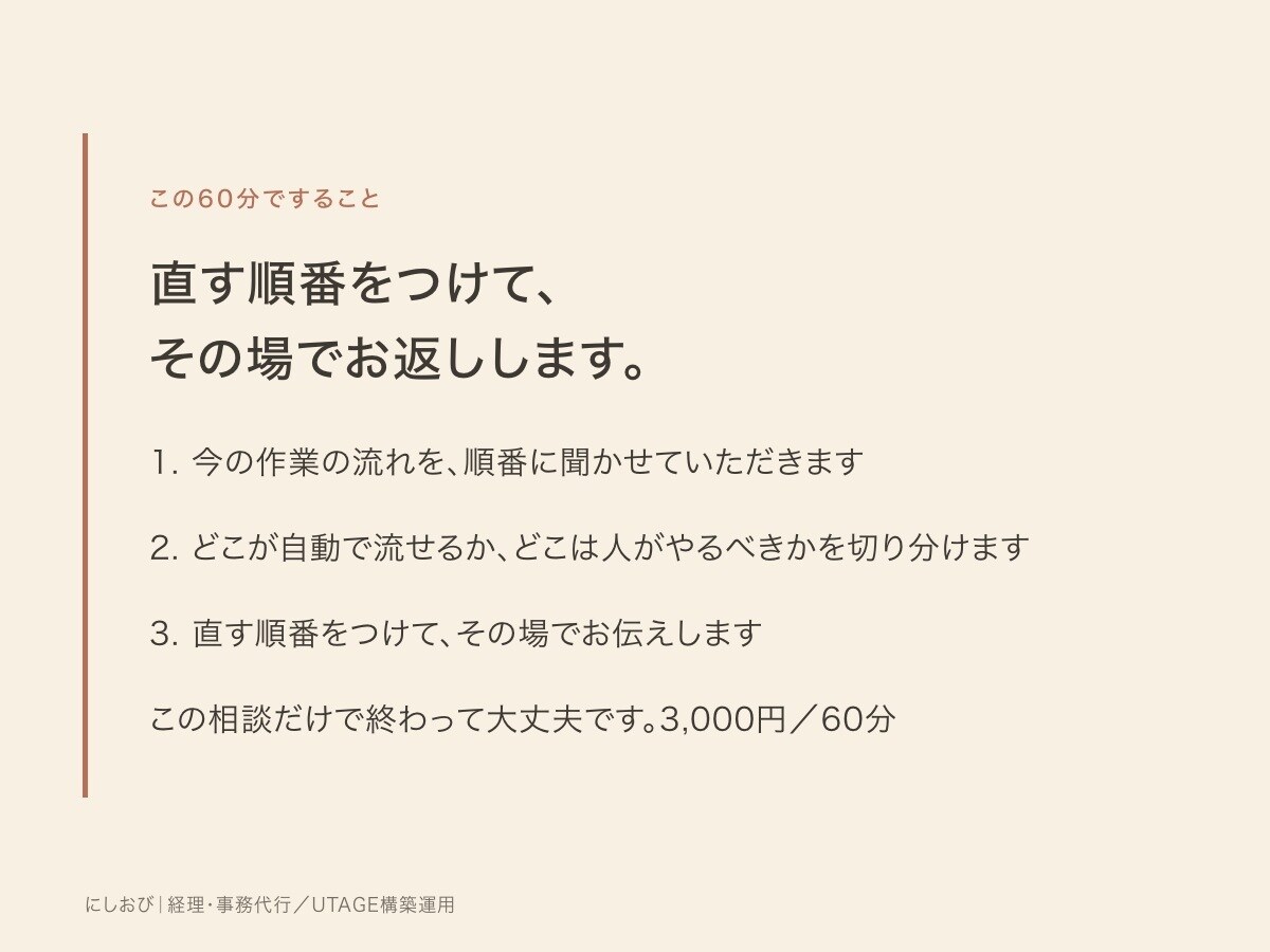 事務まわりの困りごとを整理します 何から手をつけるか、一緒に決めます イメージ4