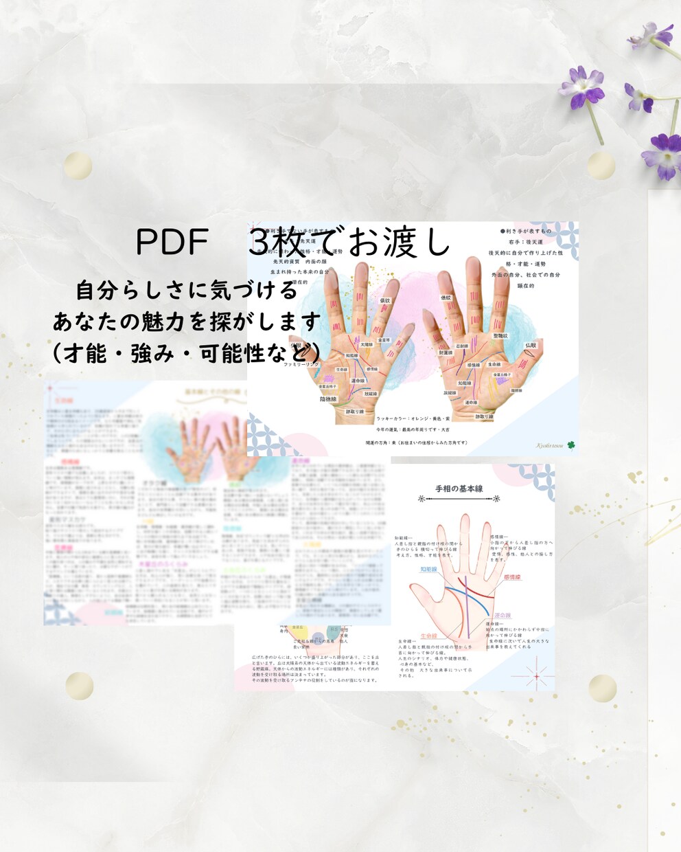 初出品記念！10月までの特別価格で鑑定します 手相鑑定　両手鑑定　スタンダートプラン　3枚 イメージ1
