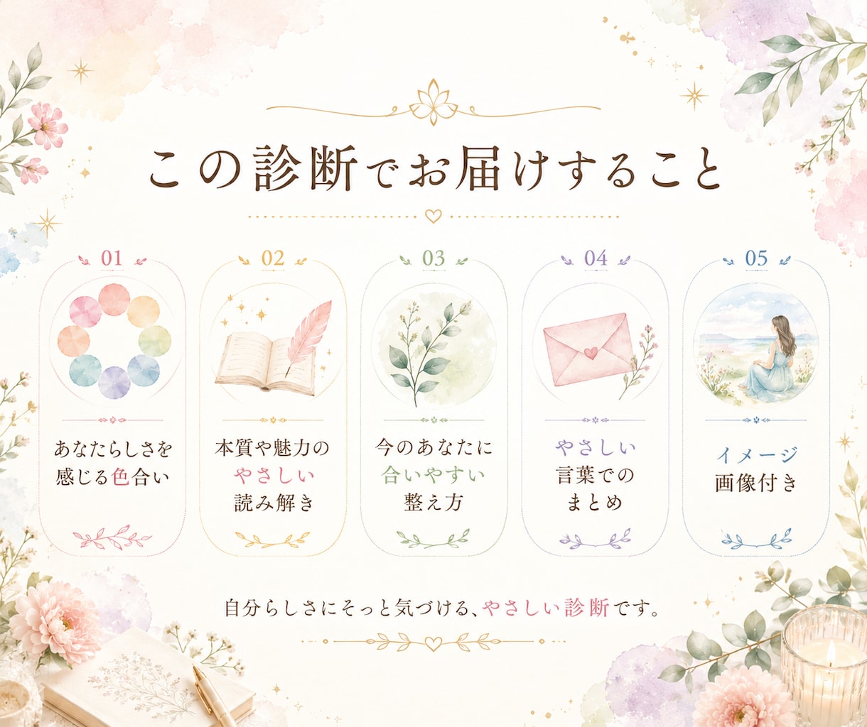 生年月日から色と本質を簡易診断します まずは気軽に自分らしさを知りたい方へ イメージ2