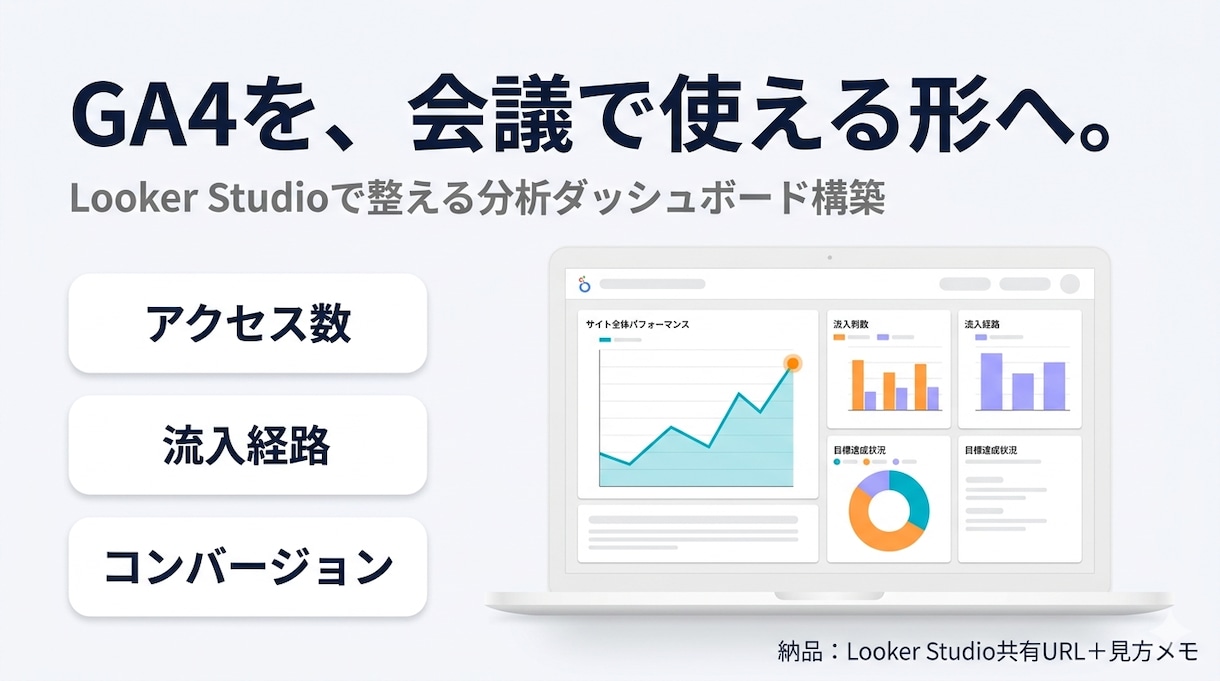 アクセスデータを見やすいレポートにまとめます 現役経営企画室がGA4×Looker Studioで設計 イメージ1