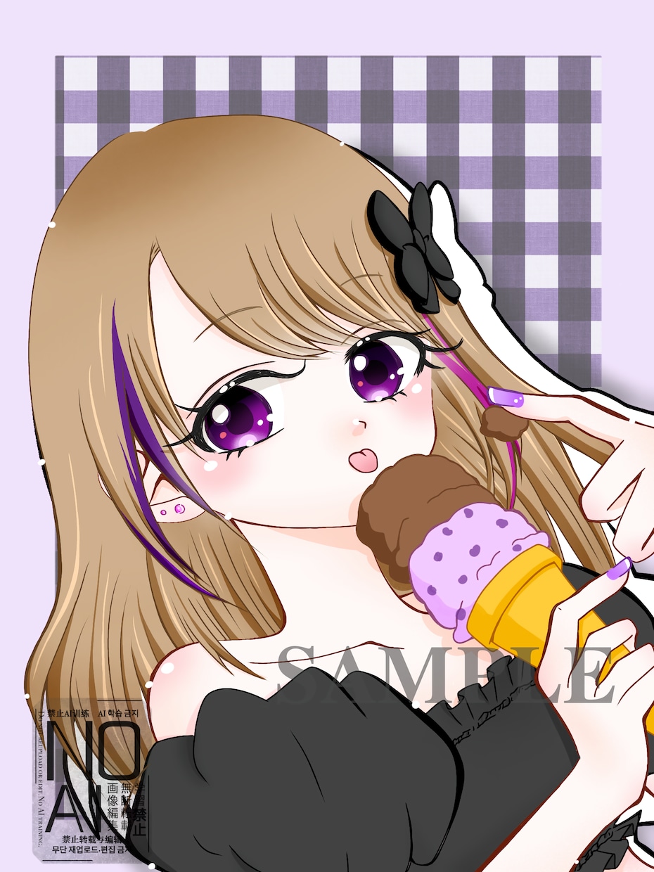 アイス食べてる量産イラスト描きます 髪型変更オプションあります◎ 色も変えて使ってみませんか？ イメージ2