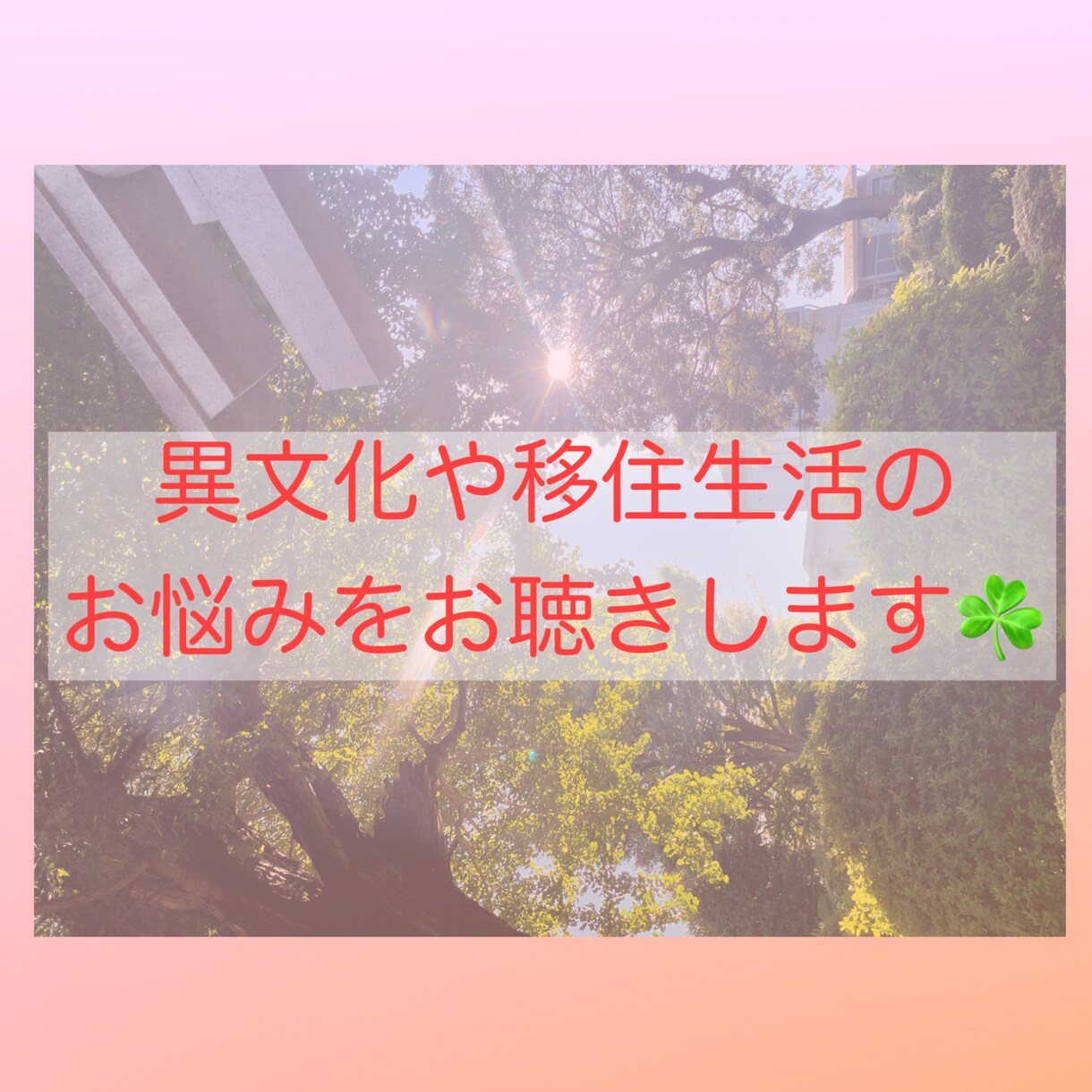 移住、異文化、海外生活等でのお悩みをお聴きします 海外生活で困った私の体験も踏まえてお悩みをお聴きします イメージ1