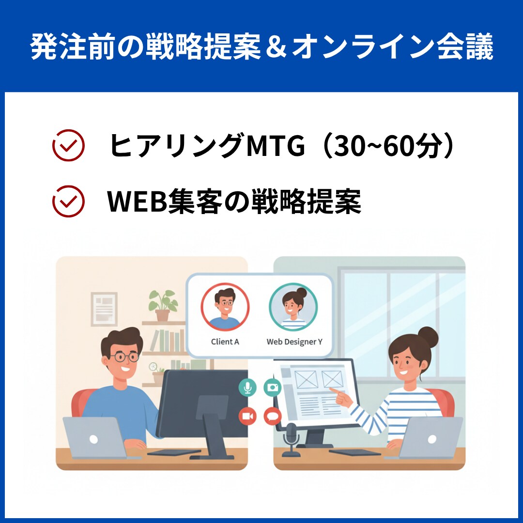 発注前のMTG(ヒアリング/簡易提案)を実施します WEB集客戦略のご提案に際したヒアリング/簡易提案 イメージ1