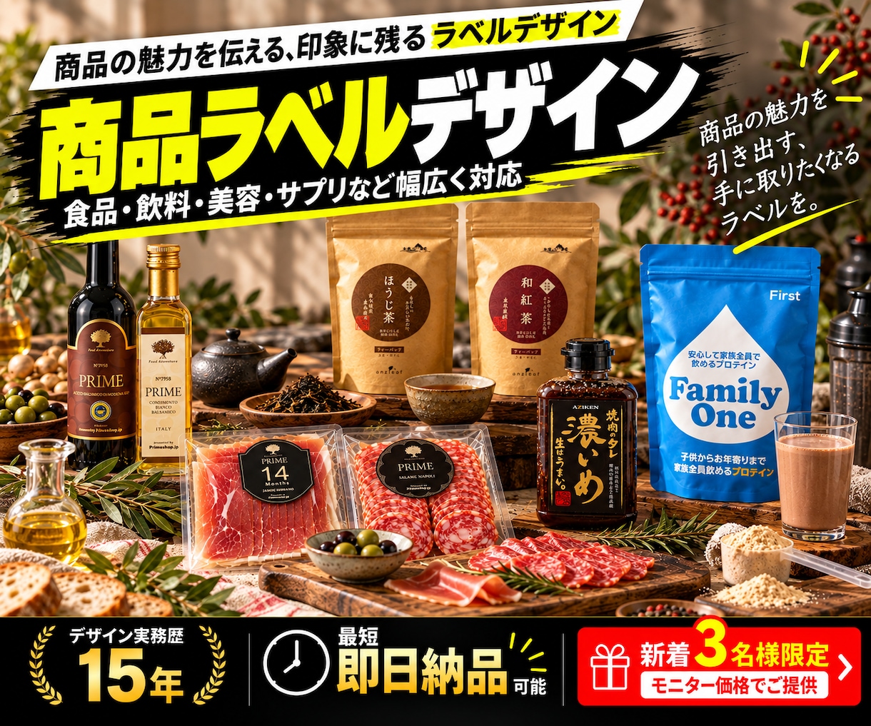 商品の魅力を伝える商品ラベルをデザインします 食品・飲料・美容・雑貨など、印象に残る商品ラベルを制作 イメージ1