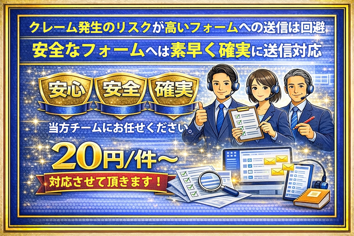 人力で丁寧に問い合わせフォーム送信業務を行います 送信NGスクリーニング込み。1件20円の人力対応で安心 イメージ7