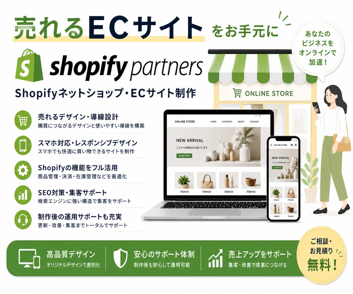 Shopifyネットショップ・ECサイト制作します 迅速丁寧なやり取り！集客できるショッピングECサイトをご提供 イメージ1