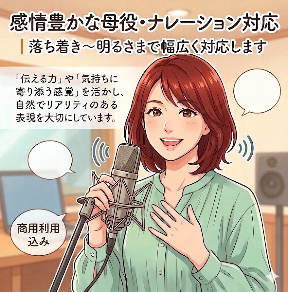 心に届くナレーション録音します 優しく自然な声で丁寧にクリアな音声をお届けします（商用OK） イメージ1