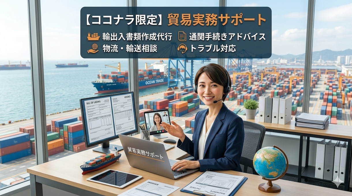 貿易実務全般サポートします 貿易業務全般、輸出書類作成やLC決済などサポートします。 イメージ1
