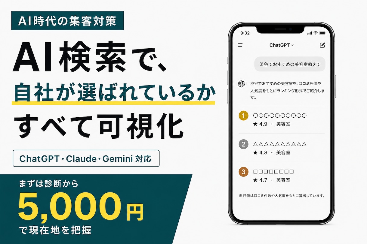 AIで自社が推薦されるか実測します 3つのAI横断で、自社の引用状況を実測レポート化します イメージ1
