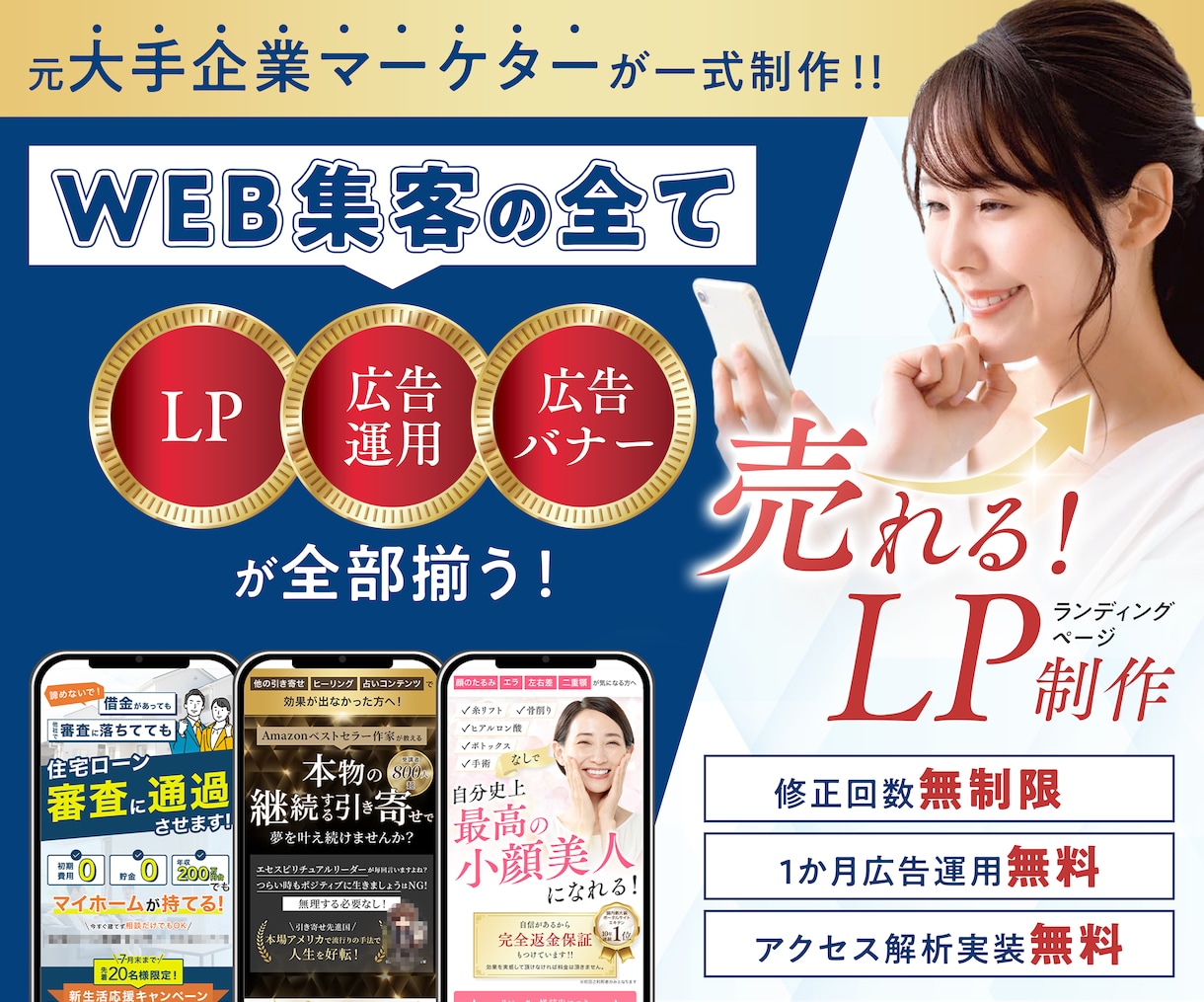 LP+広告運用+サイト解析で集客を自動化します 集客の全て(LP+広告運用+広告画像)が揃う イメージ1