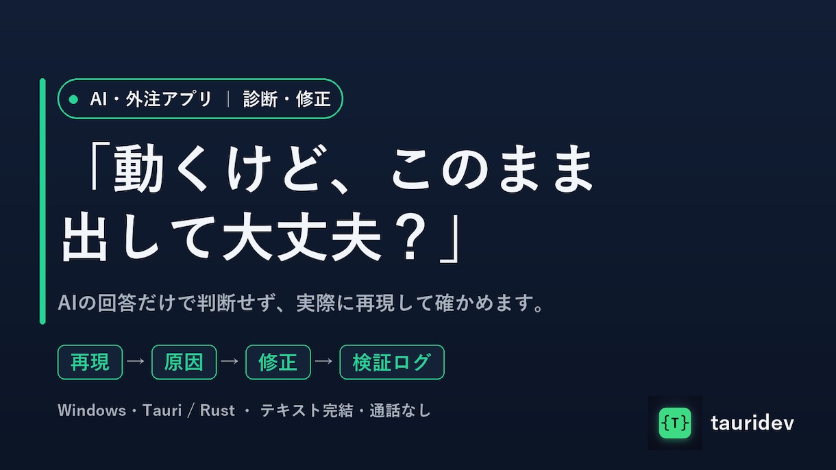 AI・外注のWindowsアプリを診断・修正します 「動くけど不安」を再現して確認。診断レポート納品・通話なし イメージ1