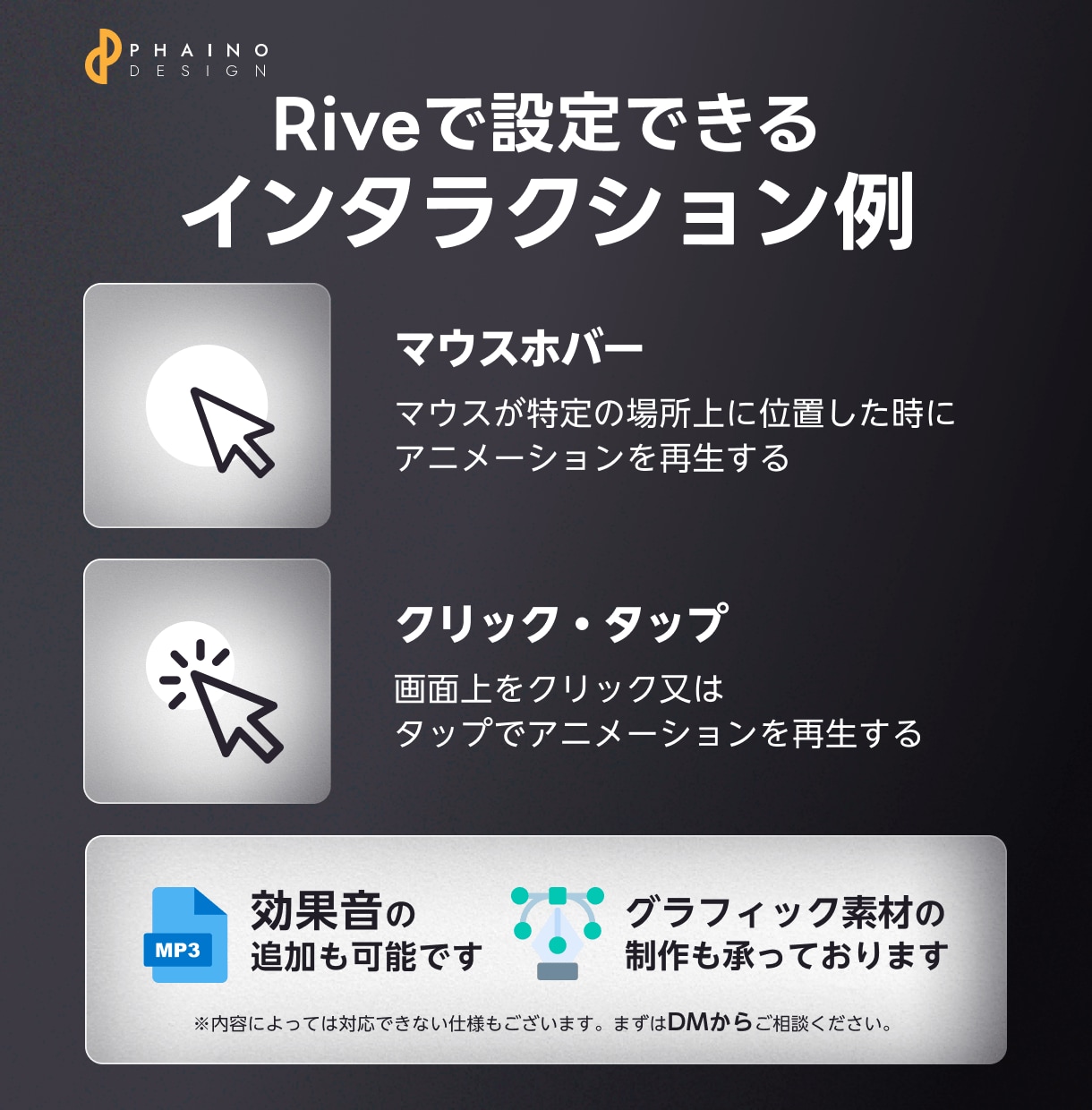 Riveインタラクティブアニメーションを制作します 触って動かせる＆軽量なモーショングラフィックスでリッチに表現 イメージ3