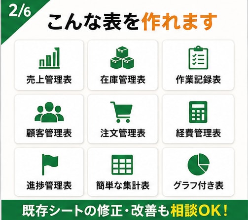 Excel・スプシで使いやすい管理表を作成します 手書き・メモ管理を現場目線で見やすく整理します イメージ2