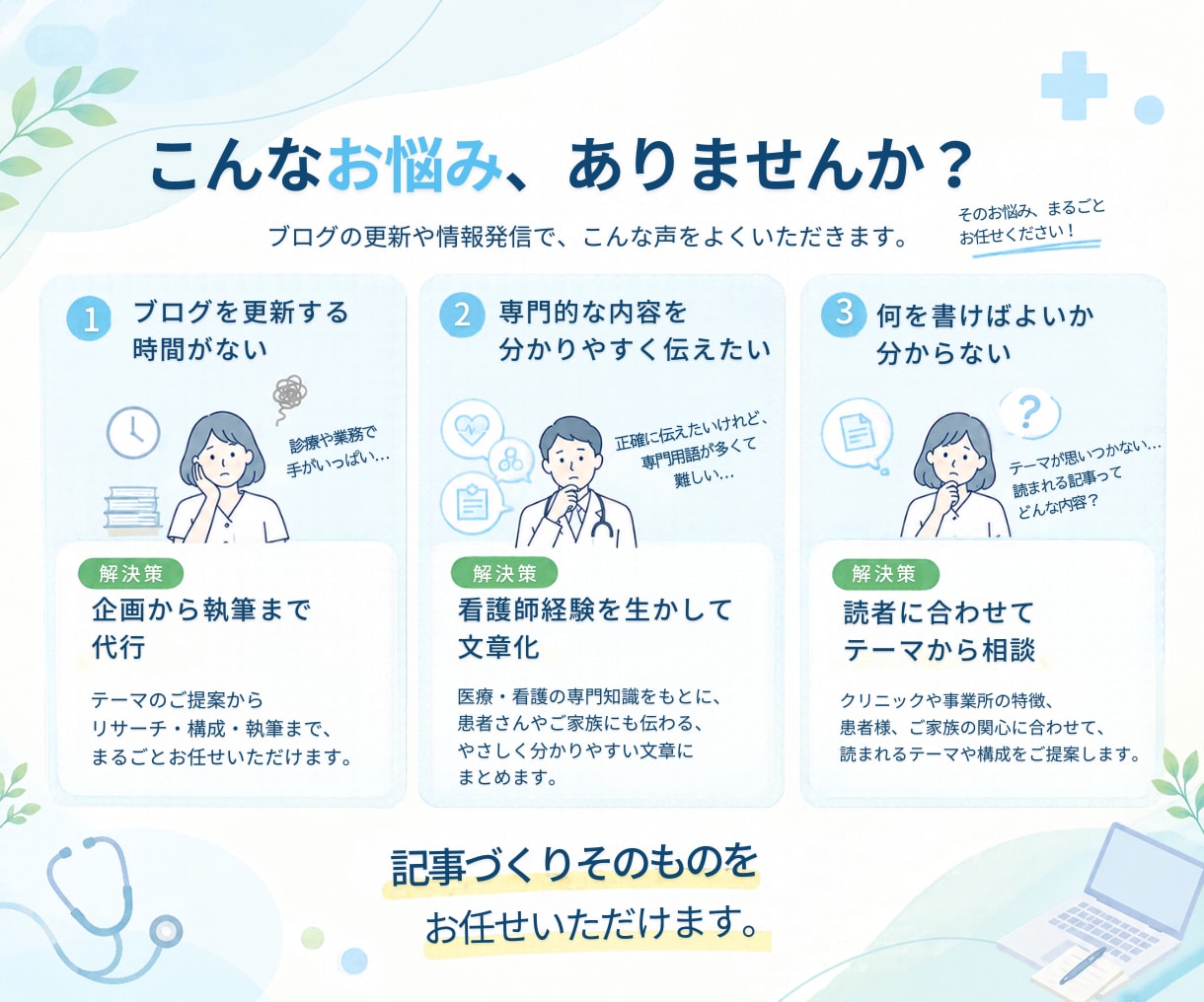 医療・介護のブログを看護師ライターが代行します テーマ未定でもOK！企画・リサーチ・執筆までお任せください イメージ2