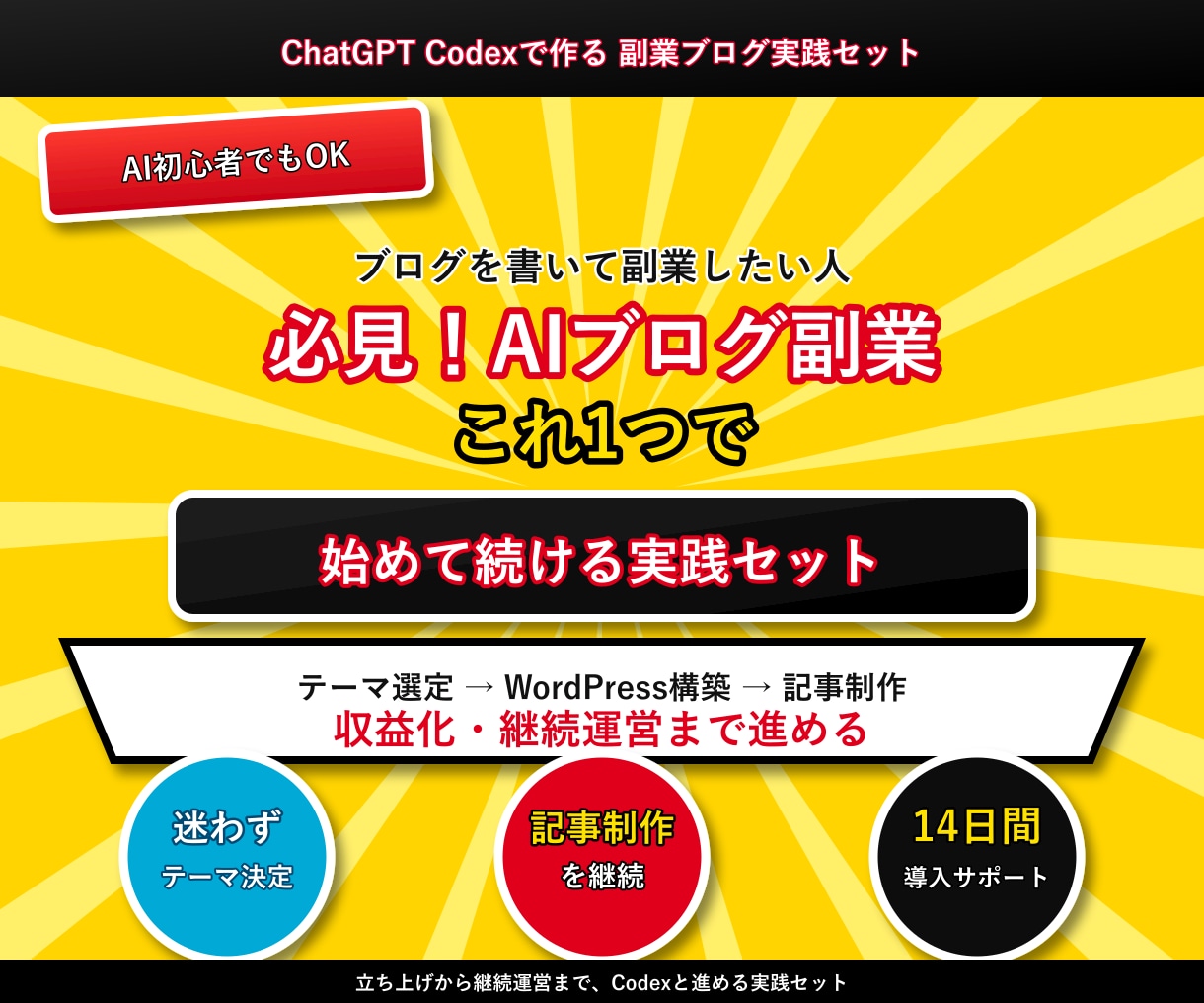 AIブログ副業したい人必見！実践セットで解決します テーマ選定から記事制作・収益化・継続運営まで イメージ1