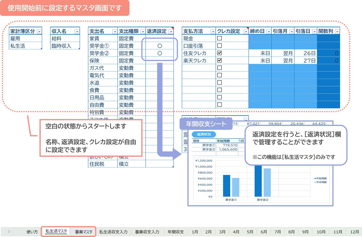 Excel家計簿≫クレカ支払月に自動集計します キャッシュレス派の方におすすめ！入力シンプル！ イメージ4