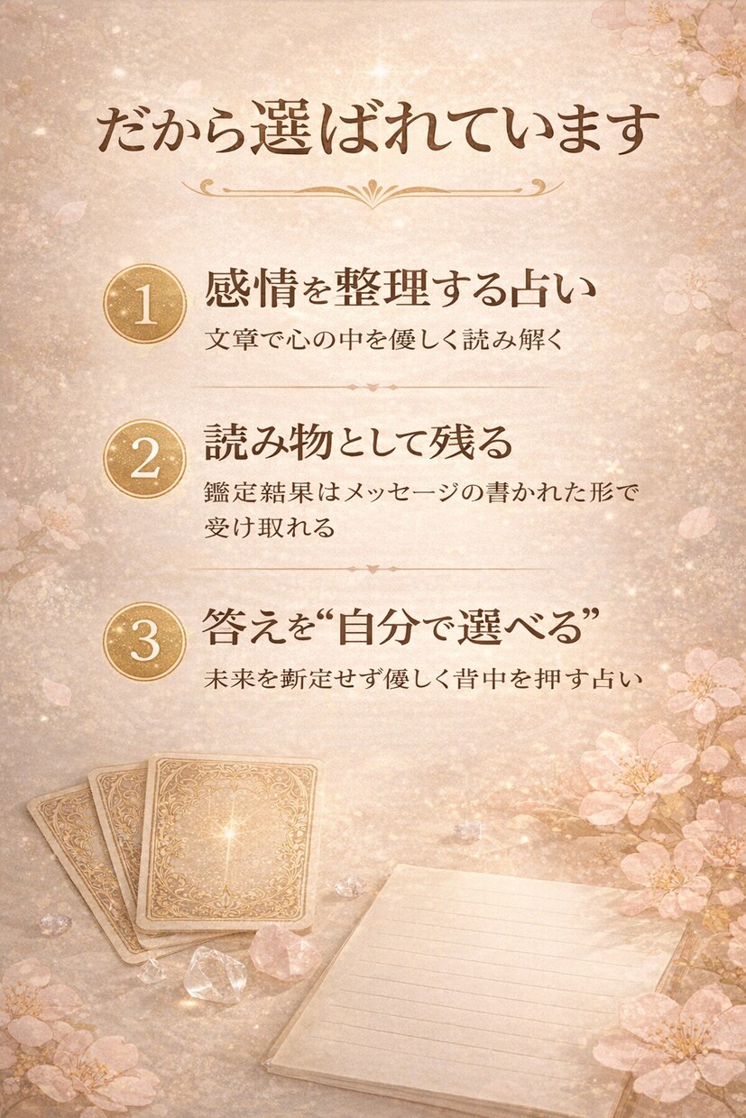 待つ？手放す？迷いの答えを文章占いで伝えます 不安で立ち止まった心を、言葉で整理する鑑定です イメージ3