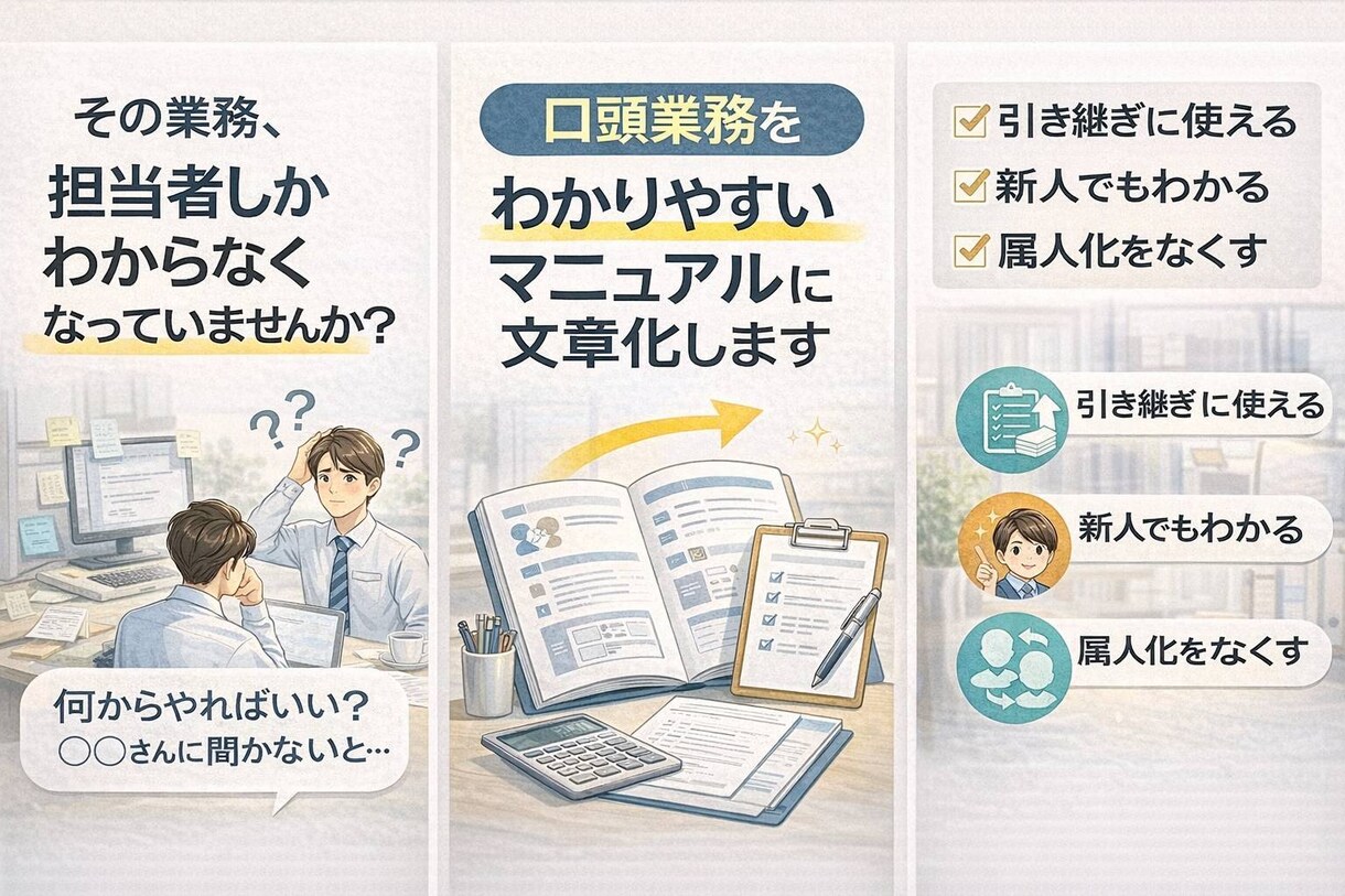 口頭業務を文章化して、業務マニュアル作成します 業務マニュアル整備しませんか？ イメージ1
