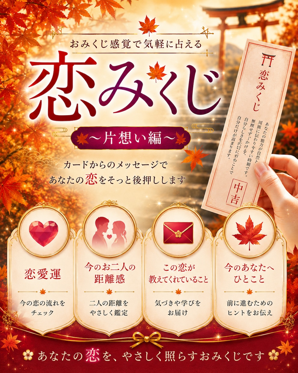 恋みくじ～片想い編～お相手との距離感を占います 神社でおみくじを引くように。今の恋に必要な言葉をお届けします イメージ1
