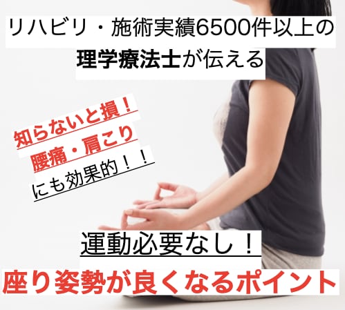運動必要なし!座り姿勢を良くする４つのコツ教えます 施術・リハビリ実績6550件以上の理学療法士が伝える座り方 イメージ1