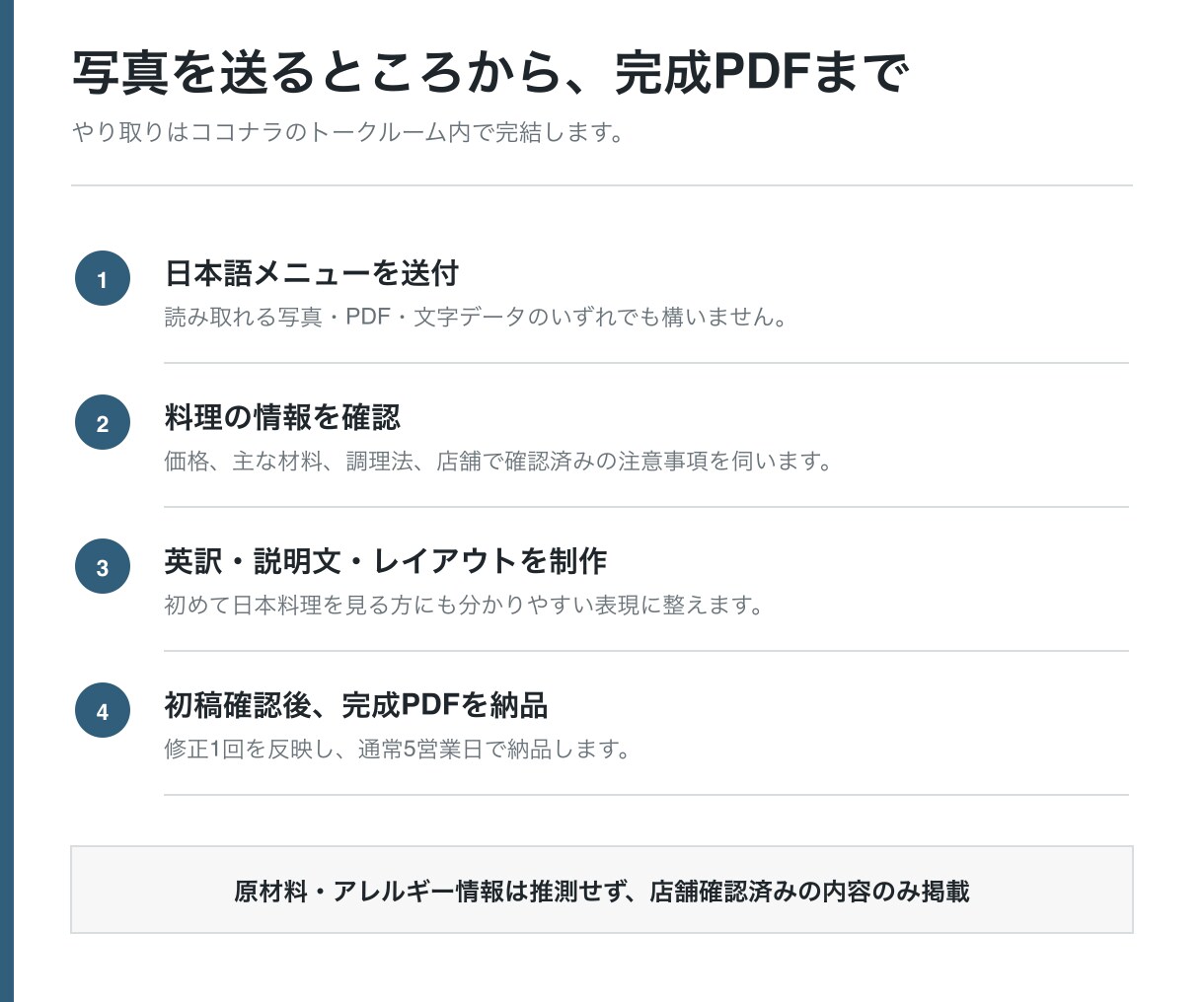 飲食店の英語メニューを見やすく制作します 料理20品まで、英訳・説明文・A4 PDF込み イメージ3
