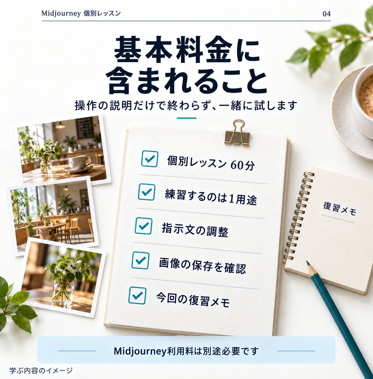 Midjourneyを60分で個別に教えます 作る・直す・保存する｜指示文と復習メモ付き イメージ4