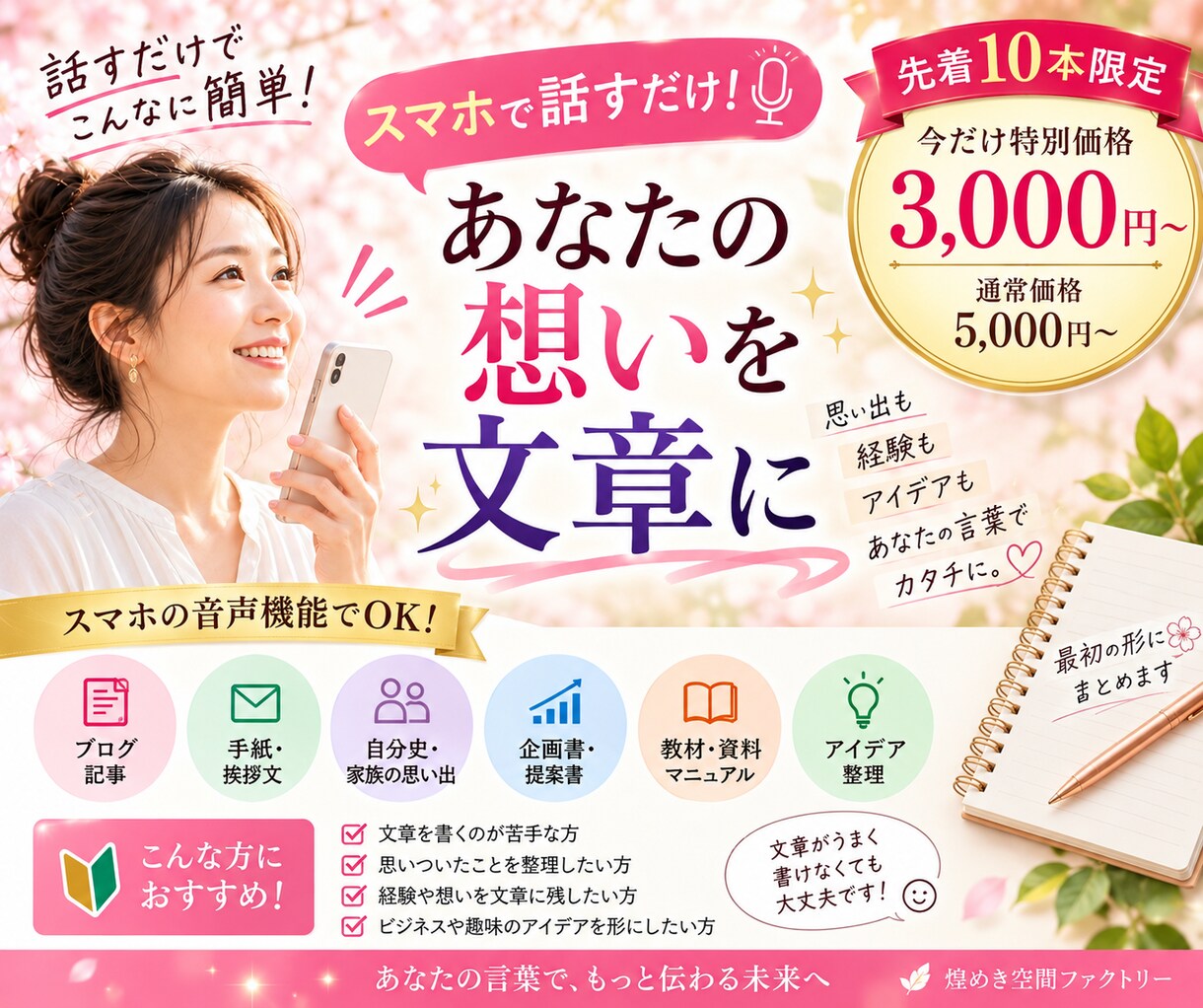 スマホの声からAIで文章・教材・企画書を制作します 話すだけで文章・教材・企画書の形に イメージ1