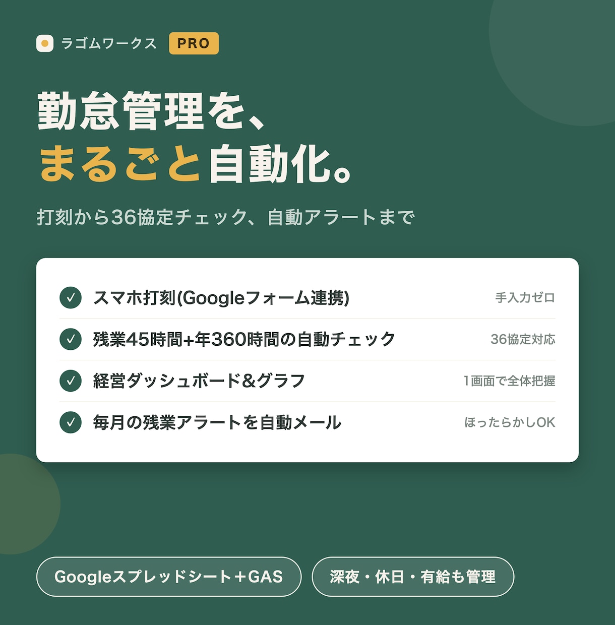勤怠管理をまるごと自動化するツールを作ります スマホ打刻・36協定チェック・自動アラートまで全部入り イメージ1