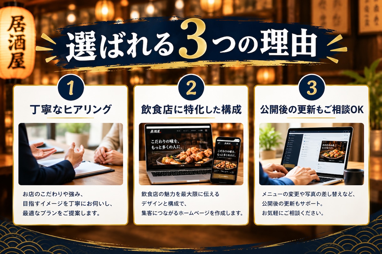 飲食店向けの高品質HPサイト作成します 行きたくなる店は、見たくなるサイトから。 イメージ9