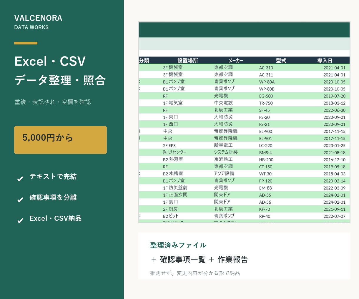Excel・CSVのデータを整理・照合します 重複・表記ゆれ・空欄を確認し、使いやすい表へ整えます イメージ1