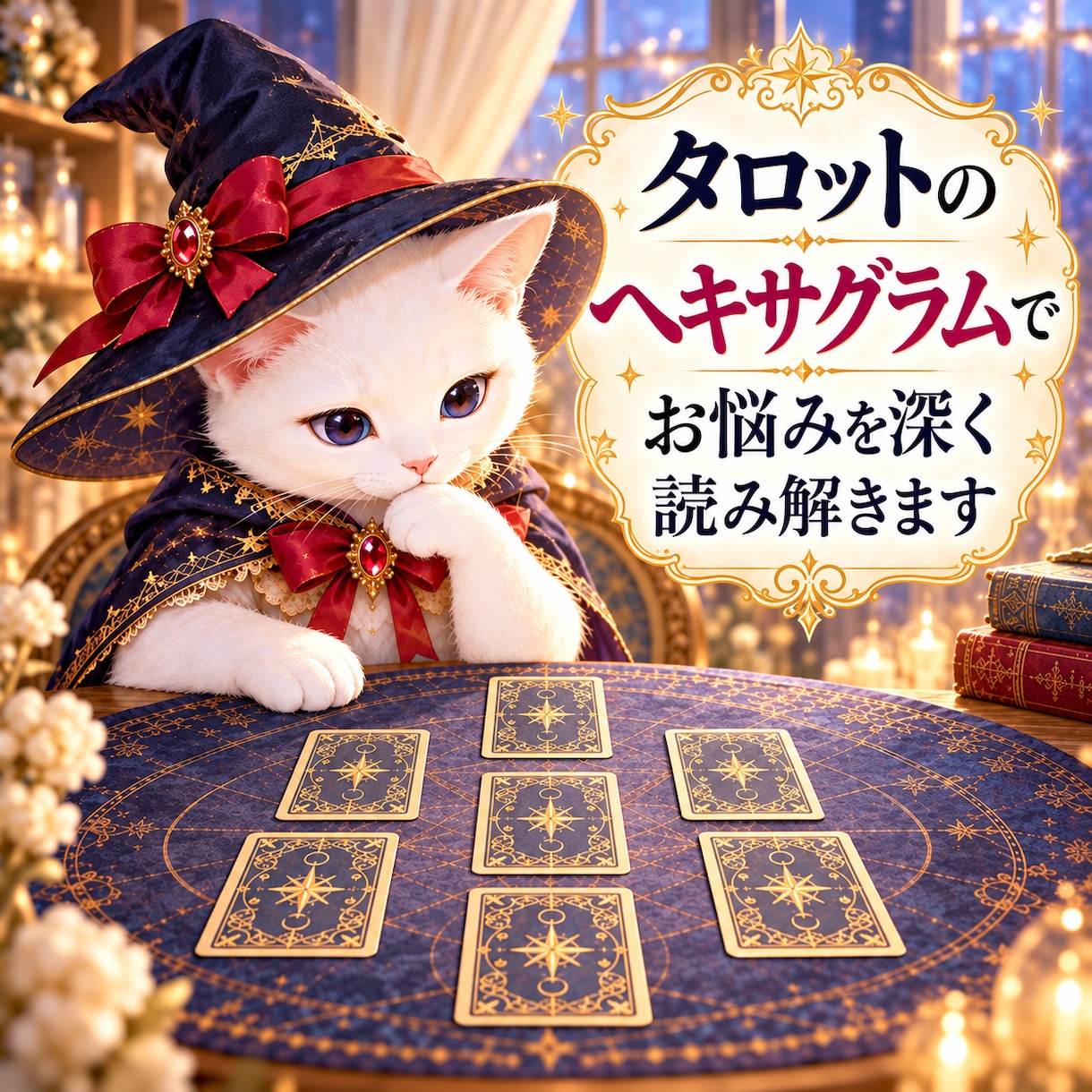 タロットのヘキサグラムでお悩みを深く読み解きます 過去から現在、これからの流れまで7枚でしっかり読むにゃ イメージ1