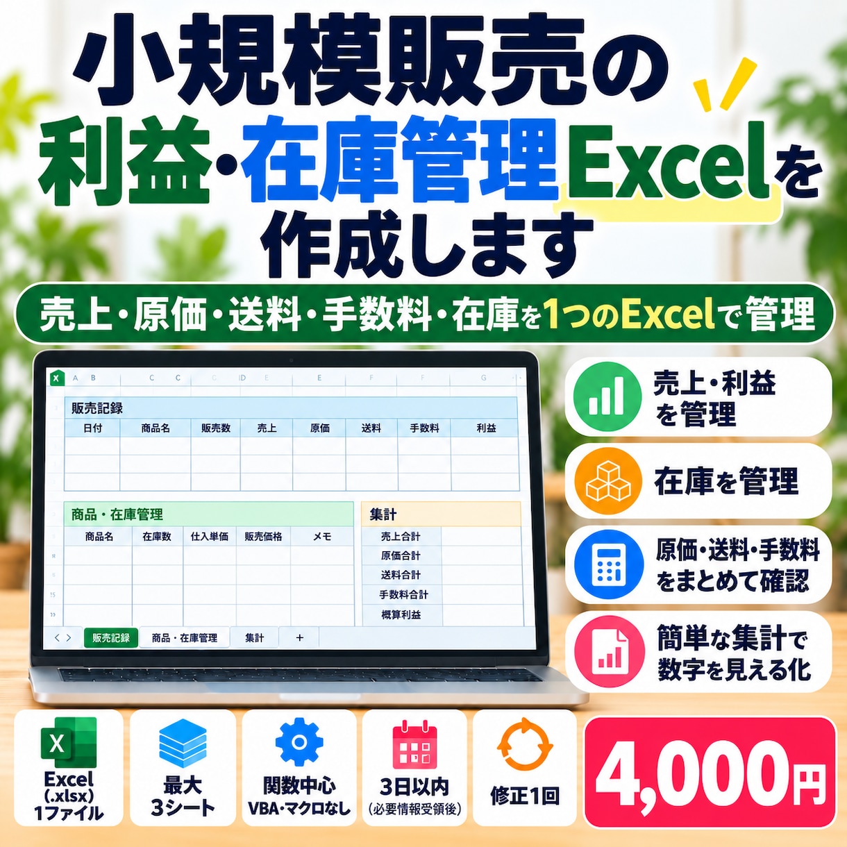 小規模販売の利益・在庫管理Excelを作成します 必要な売上・原価・在庫だけを1つのExcelへ イメージ1