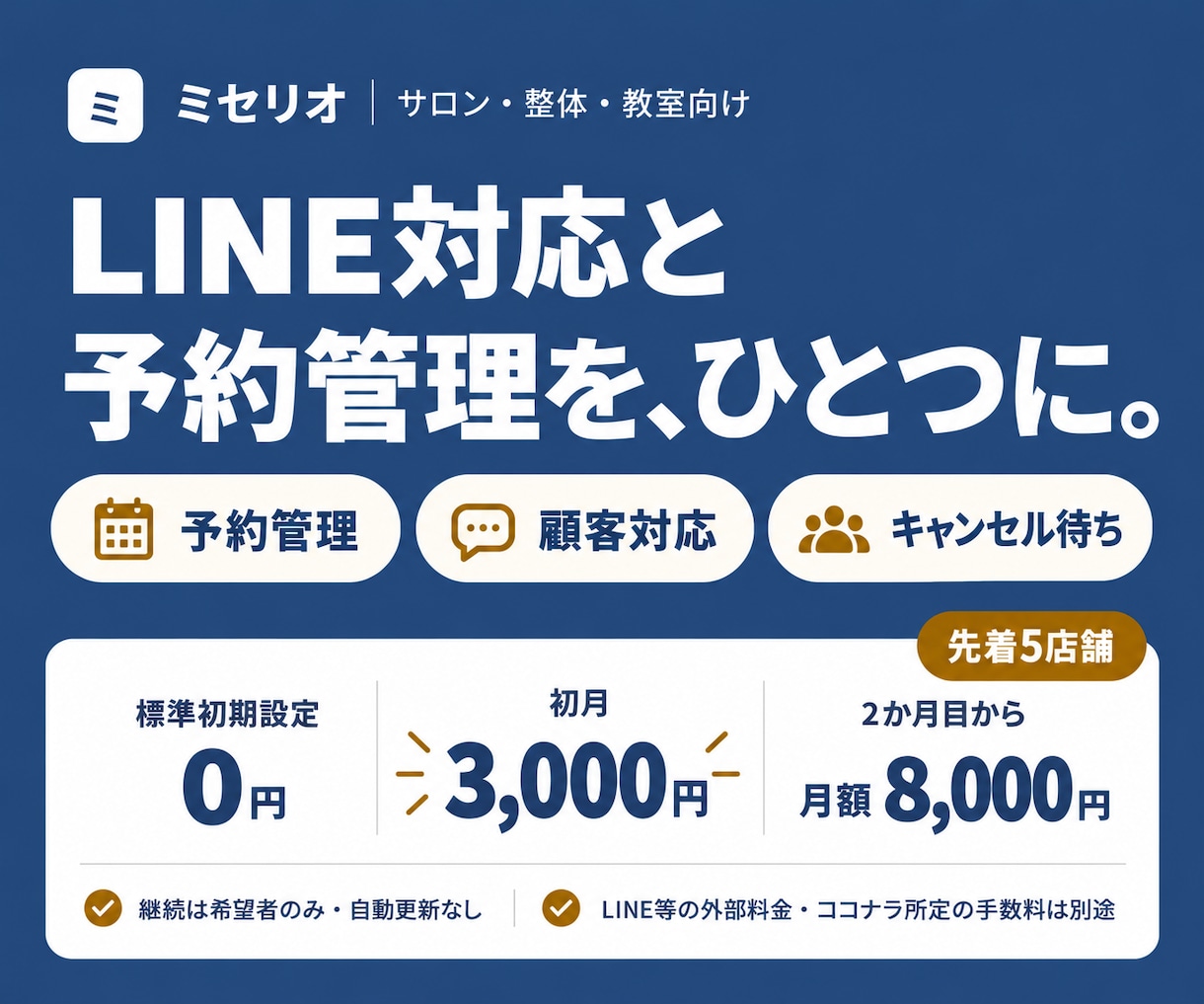 LINE連携の予約・顧客管理を月額で保守します 導入済み店舗向け｜アプリ利用・操作相談・保守 イメージ1