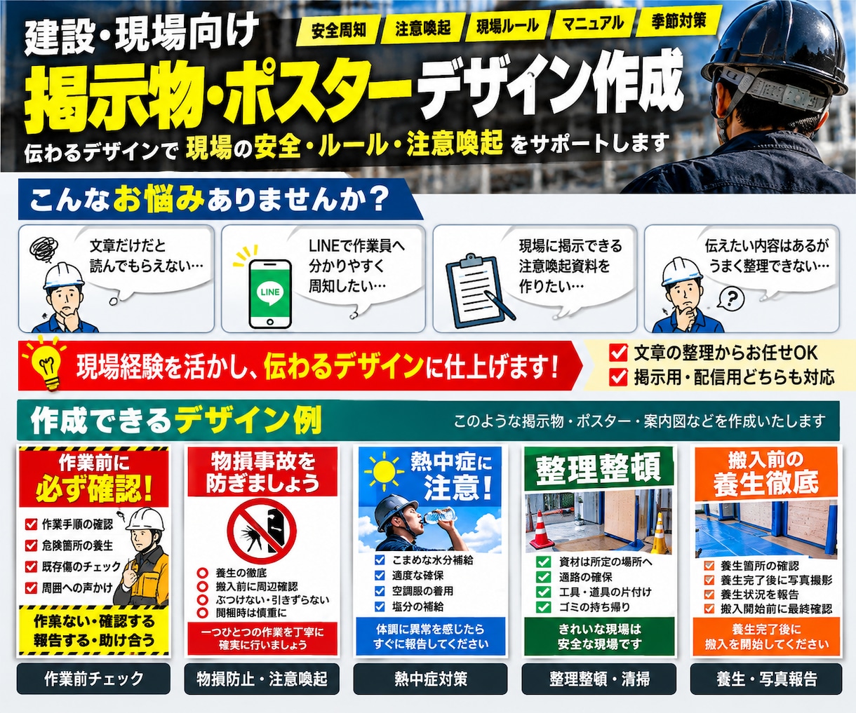 建設業・現場向けの安全周知画像を作成します 注意喚起・安全ルールを、現場で伝わる画像に仕上げます イメージ2