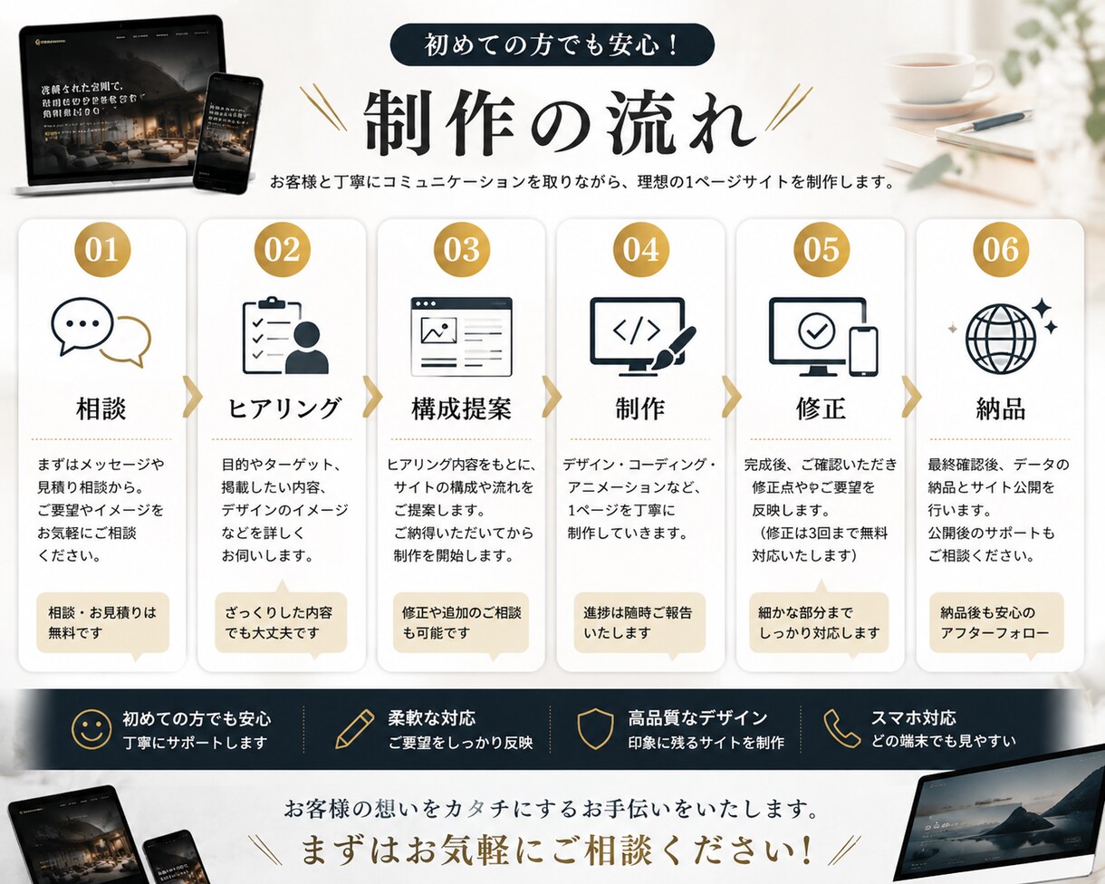 動きで魅せる1ページHPを制作します あなたの魅力を、動きとデザインで印象的に伝えます イメージ5