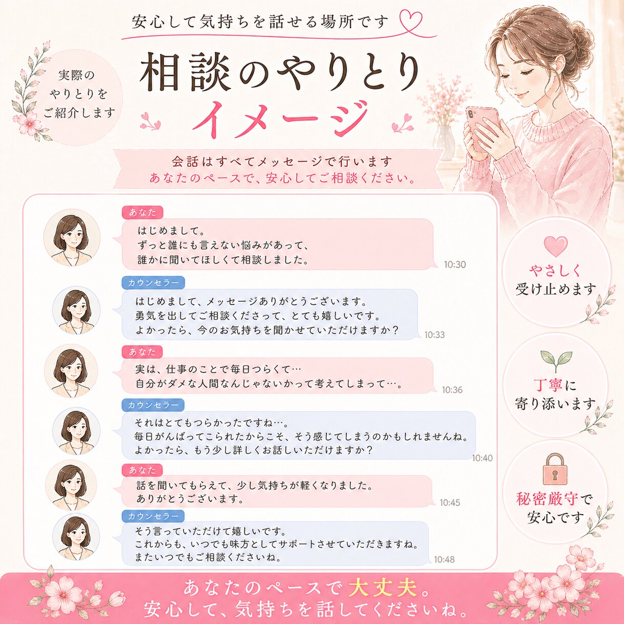 SNSで気軽に相談できる安心の場所をお届けします _3日で5通_話すだけでも大丈夫、やさしく寄り添います イメージ6