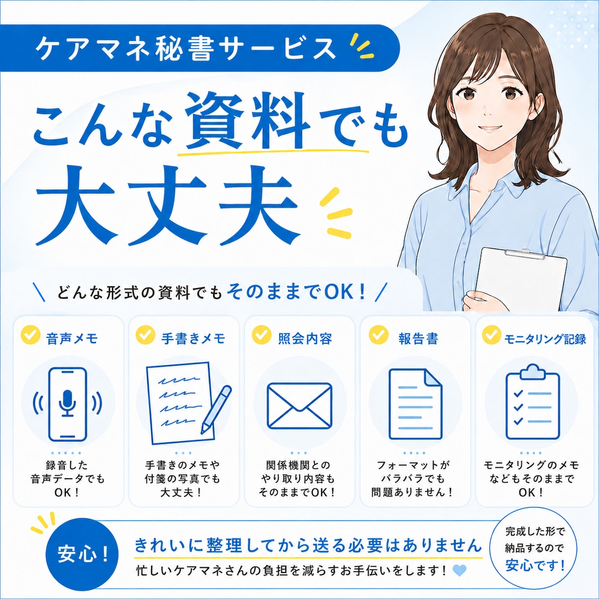 ケアマネ向けサービス担当者会議録たたき台を作ります 音声・メモから、会議録に使える文章へ整えます イメージ3