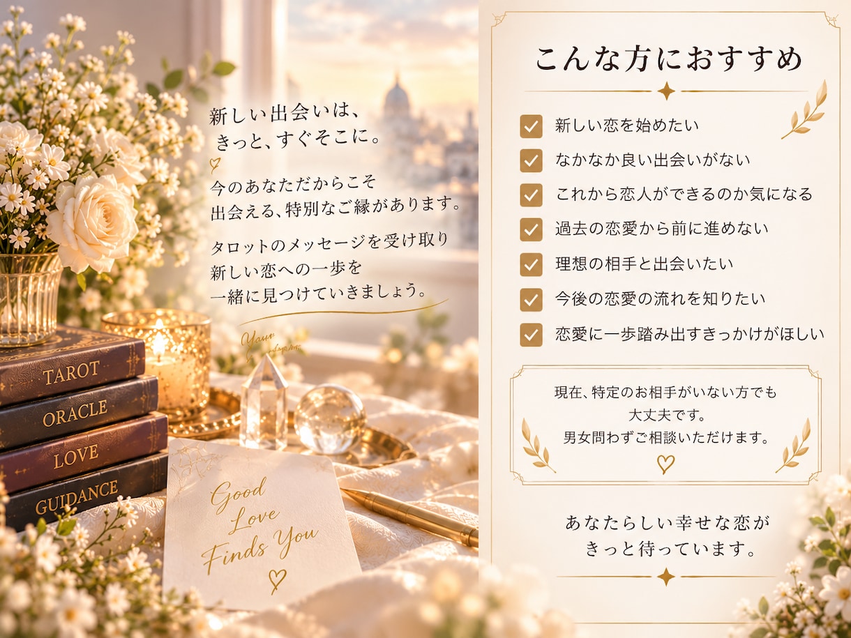 あなたに訪れる出会いをタロットで読み解きます これからの恋の流れと素敵な出会いへのヒントをお伝えします イメージ4