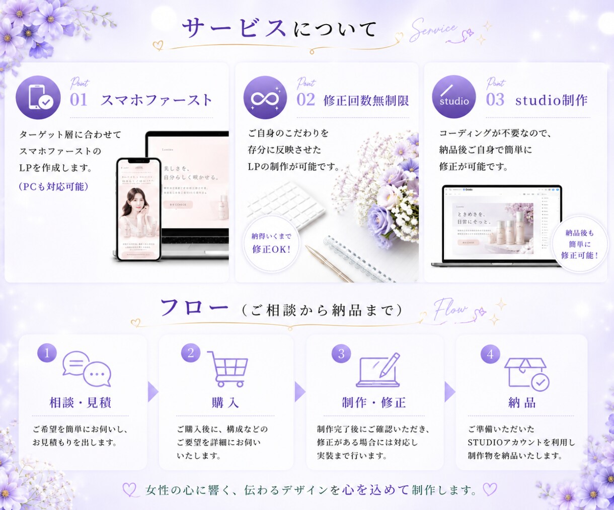 3名限定★女性の心を動かし選ばれるLP作ります ついクリックしたくなる可愛くておしゃれなデザインを作ります イメージ2