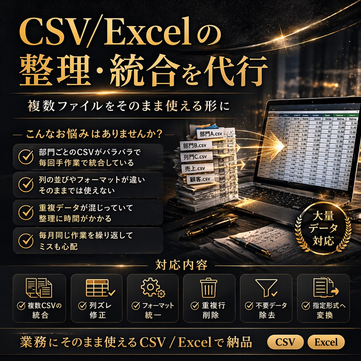 CSV/Excelの整理・統合を代行します フォーマット統一・重複削除・カスタマイズ対応 イメージ1