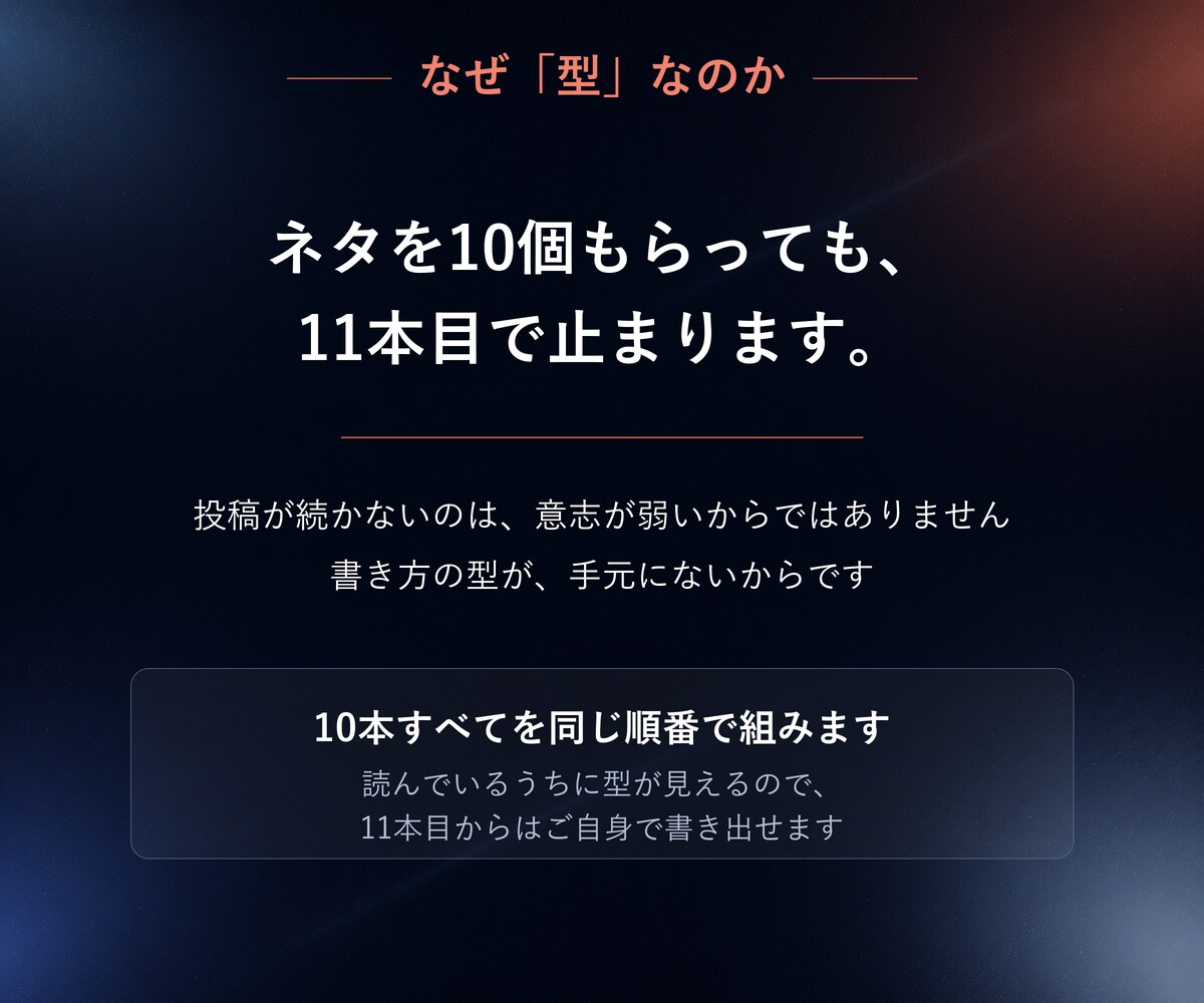 スレッズ(Threads)投稿文10本作成します 投稿文10本と、次から自分で書ける「型」をお渡しします イメージ6