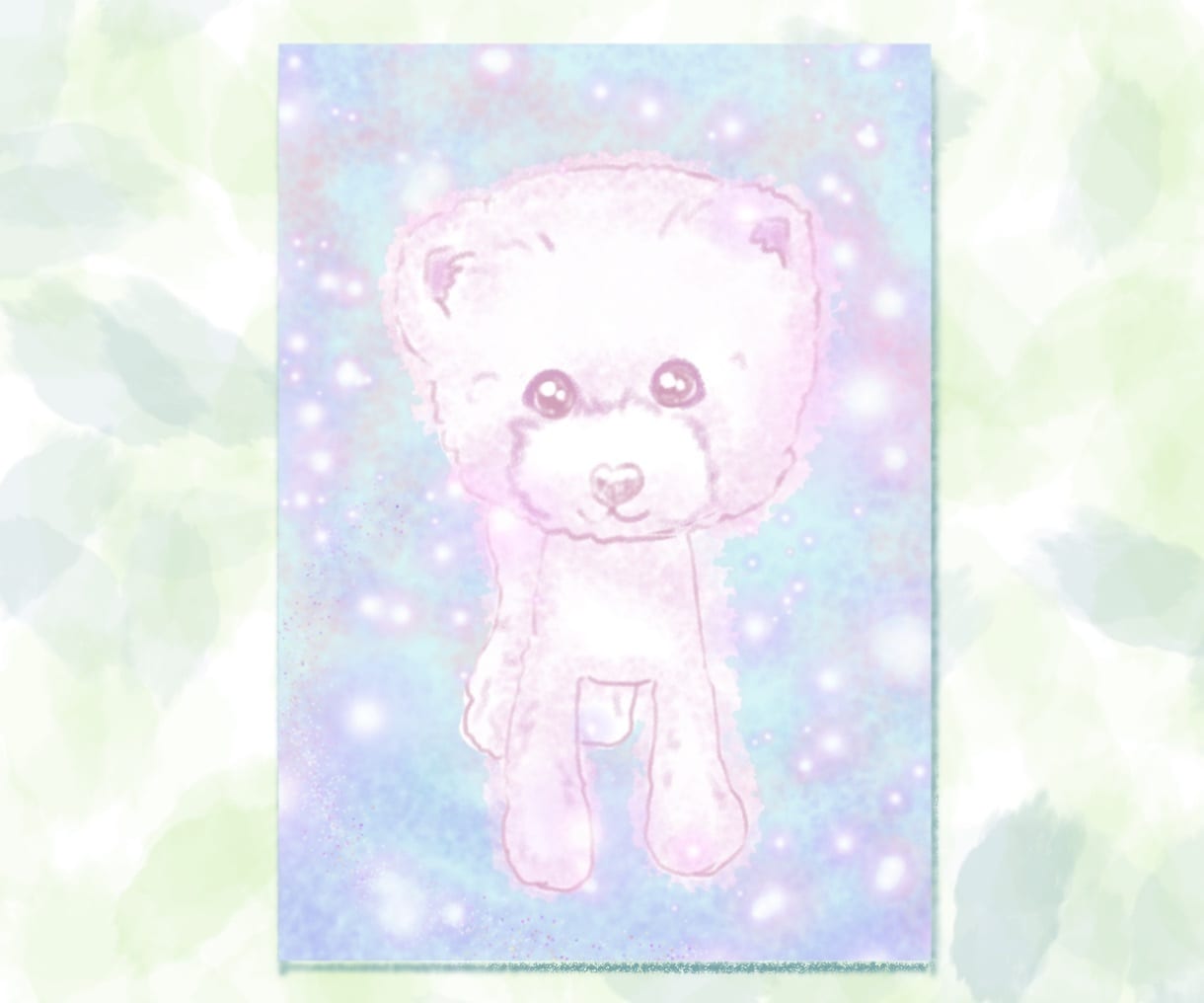 愛するペットちゃんのキラキラ似顔絵をお描きします 柔らかな木漏れ日の中にいる優しい雰囲気の似顔絵をお描きします イメージ8