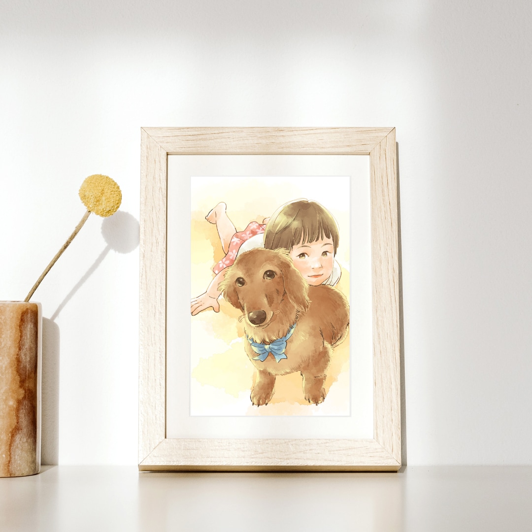 お子さまやご家族の水彩風の似顔絵イラストを描きます 結婚・出産のお祝いや自宅のインテリアに…ペットイラストもOK イメージ1